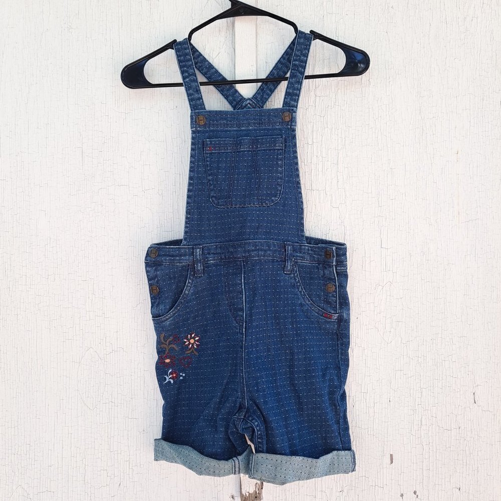 Hanna Andersson Denim Shortall Floral Polka Dot